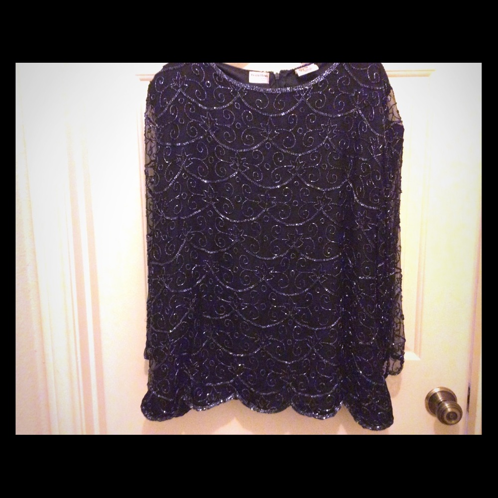 Praise Hymn Fashions black 2X beaded zip back top